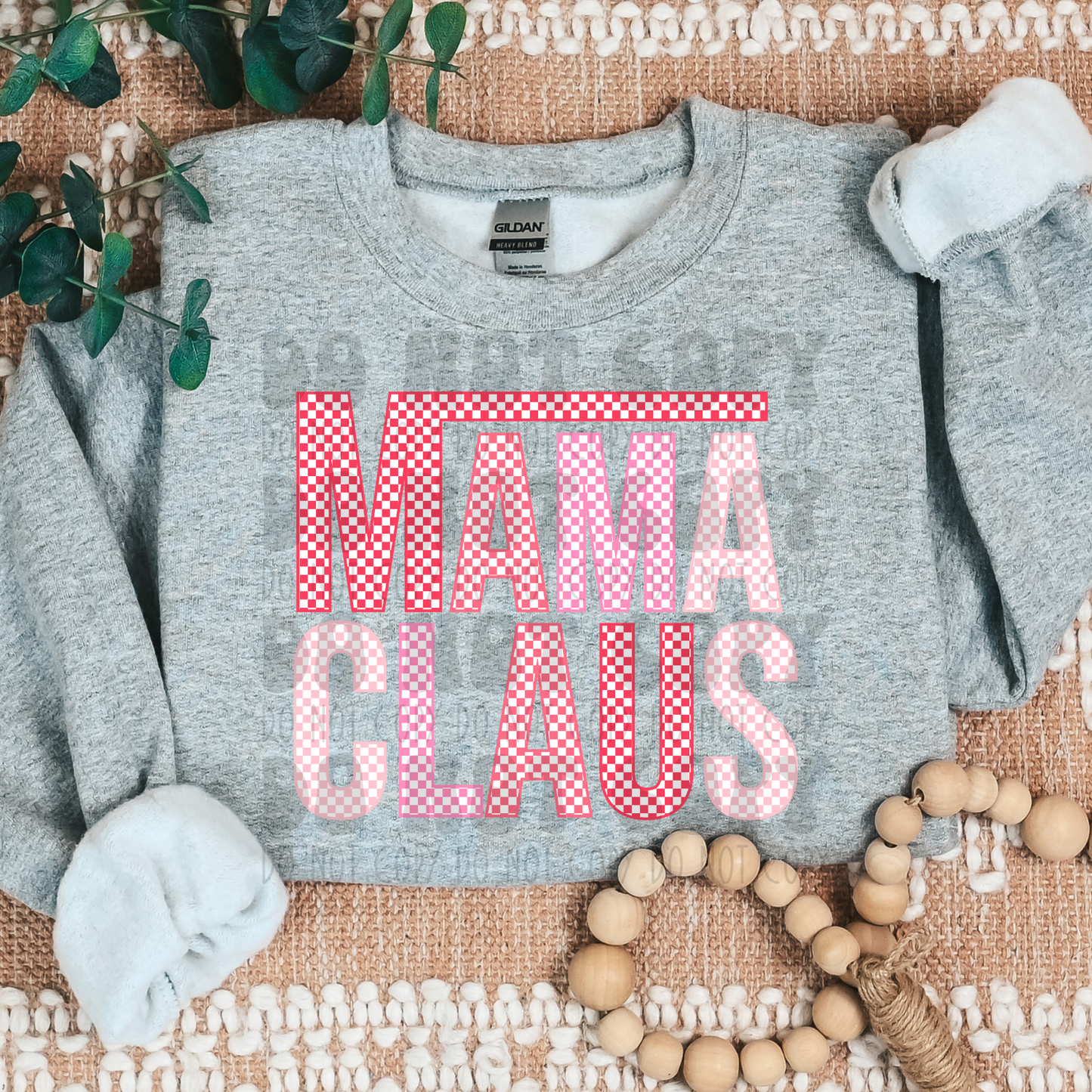 MAMA CLAUS RED/PINKS CHECKERED W/WHITE - DTF TRANSFER