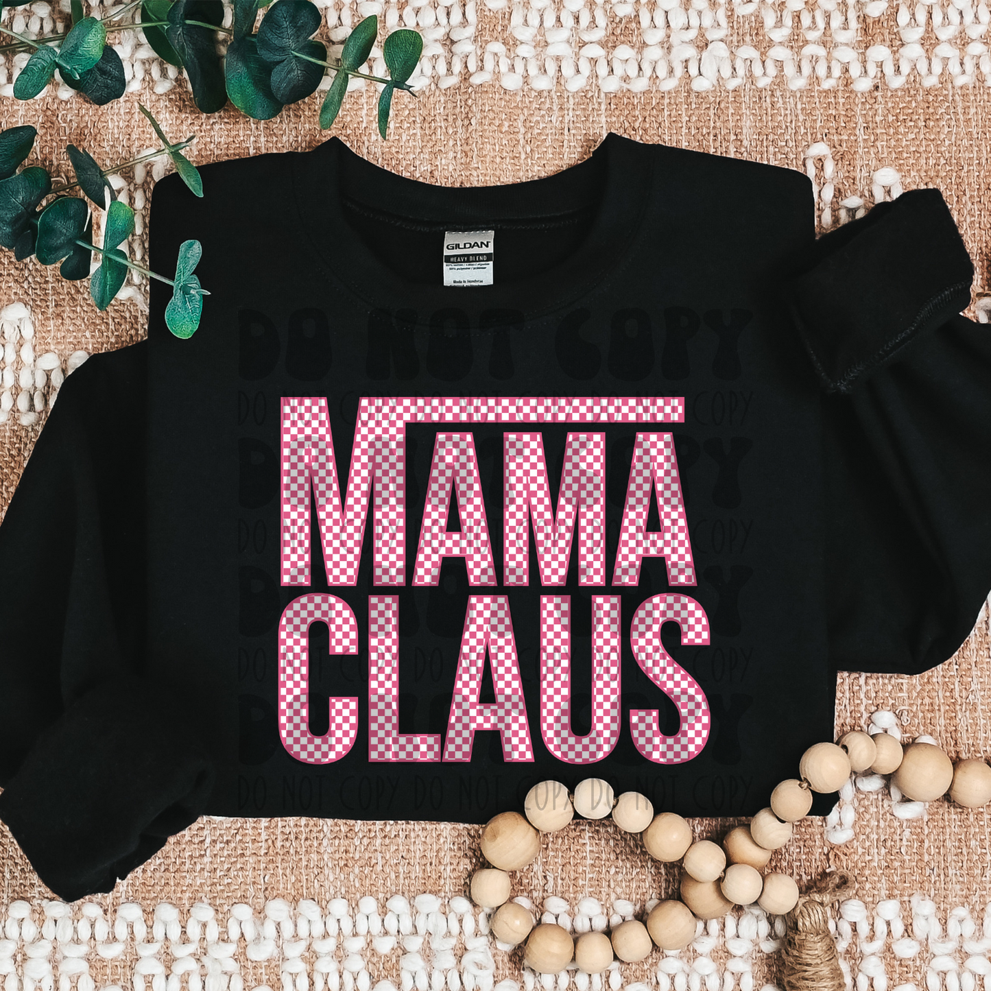 MAMA CLAUS PINK CHECKERED W/WHITE - DTF TRANSFER