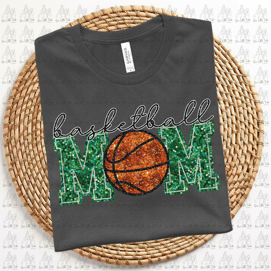BASKETBALL MOM - GREEN -  FAUX SEQUINS - DTF TRANSFER