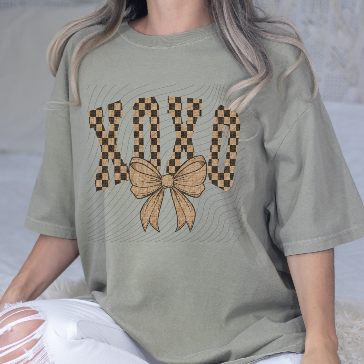 XO XO BROWN CHECK BOW - DTF TRANSFER