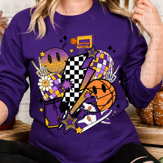 PURPLE BASKETBALL BOLT COLLAGE - NO DISTRESS - DTF TRANSFER