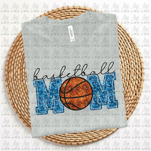 BASKETBALL MOM - LIGHT BLUE -  FAUX SEQUINS - DTF TRANSFER