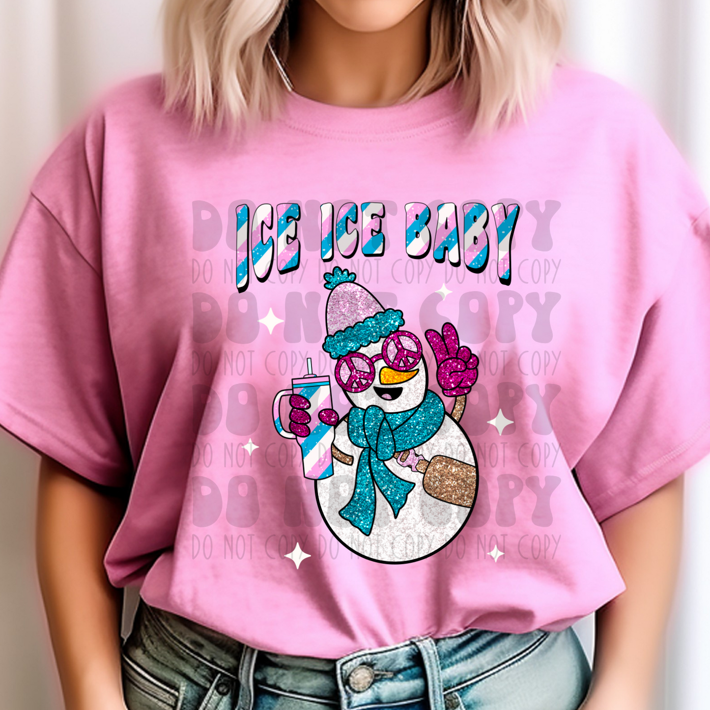 ICE ICE BABY SNOWMAN PINK/BLUE - FAUX SEQUINS - DTF TRANSFER