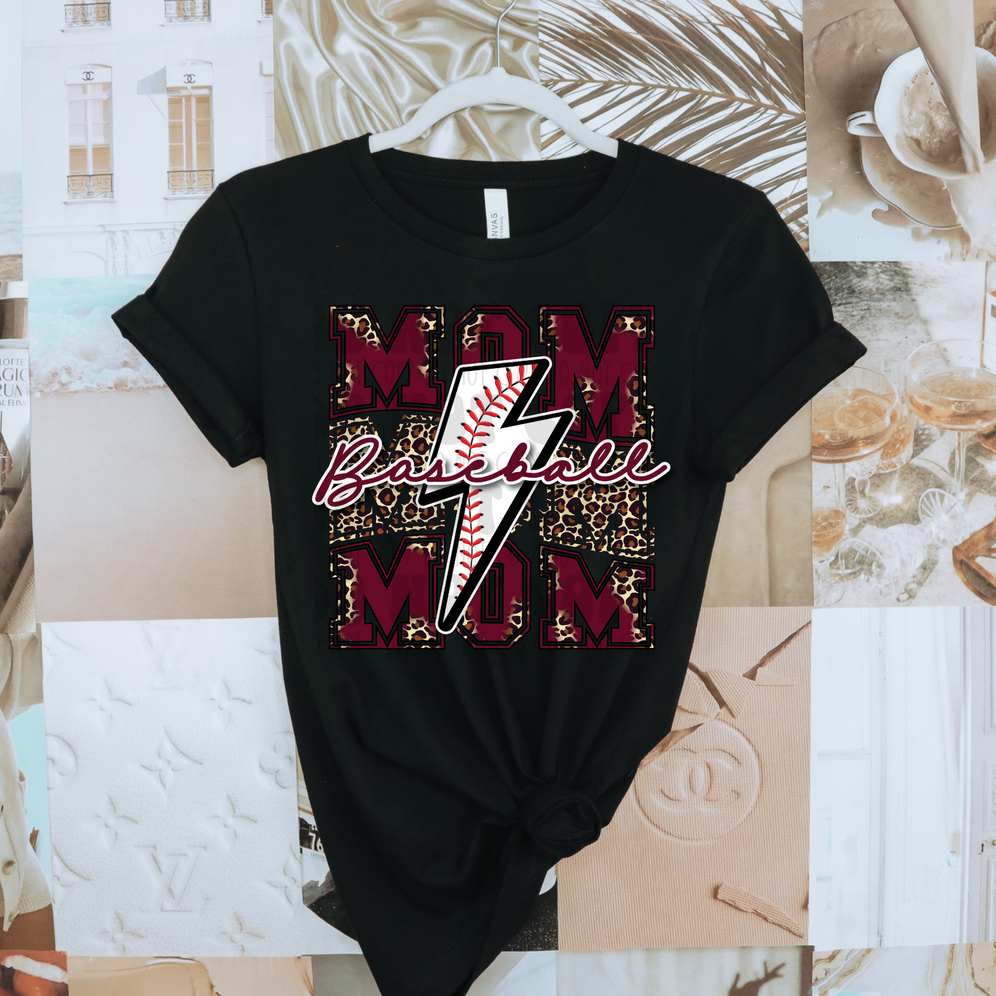 STACKED BASEBALL MOM MAROON/LEOPARD - DTF TRANSFER