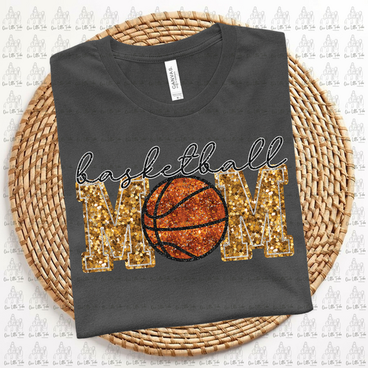 BASKETBALL MOM - GOLD -  FAUX SEQUINS - DTF TRANSFER