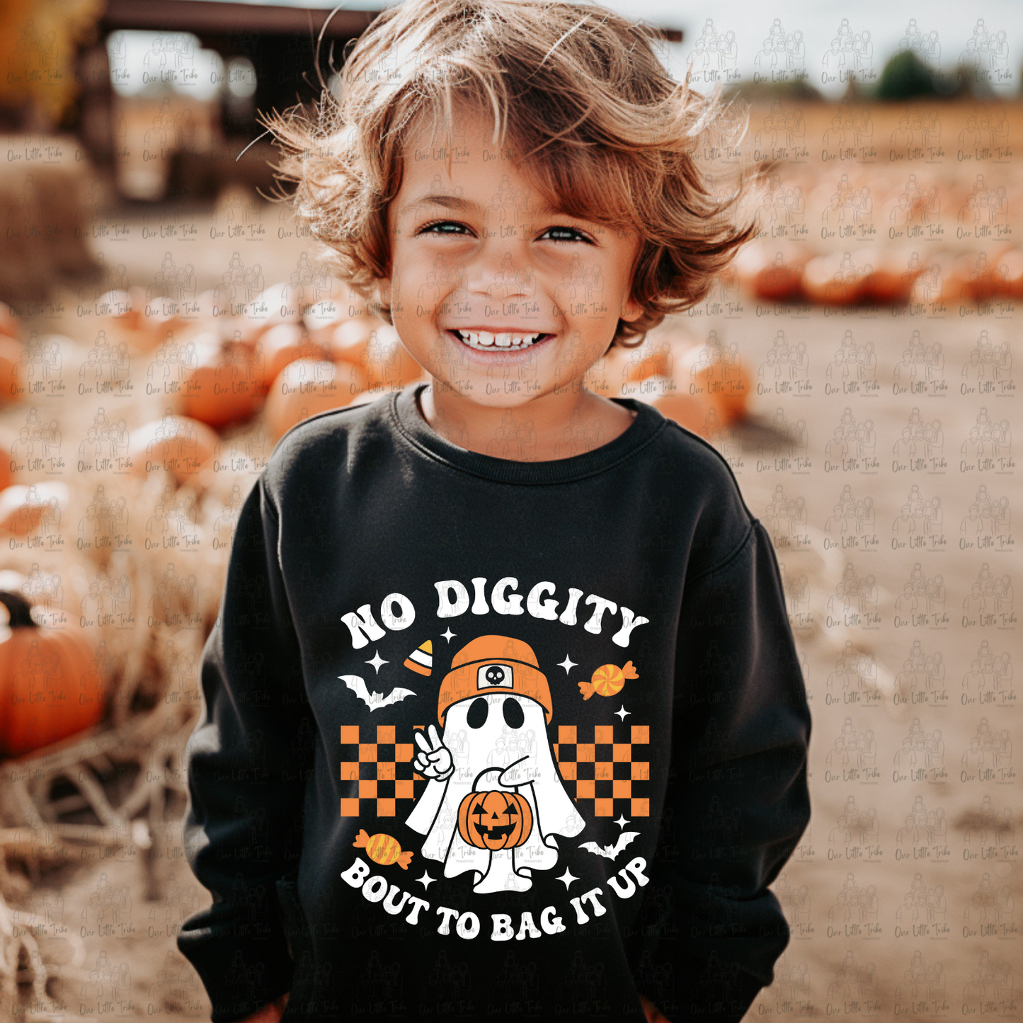 NO DIGGITY BOUT TO BAG IT UP (WHITE & ORANGE) - NO DISTRESS - DTF TRANSFER