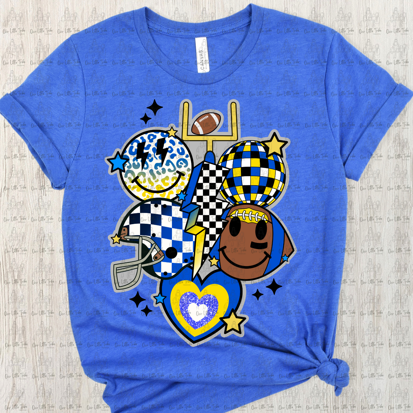 YELLOW/BLUE FOOTBALL BOLT COLLAGE - NO GRUNGE - DTF TRANSFER