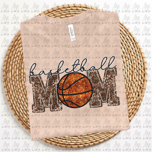 BASKETBALL MOM - BROWN -  FAUX SEQUINS - DTF TRANSFER
