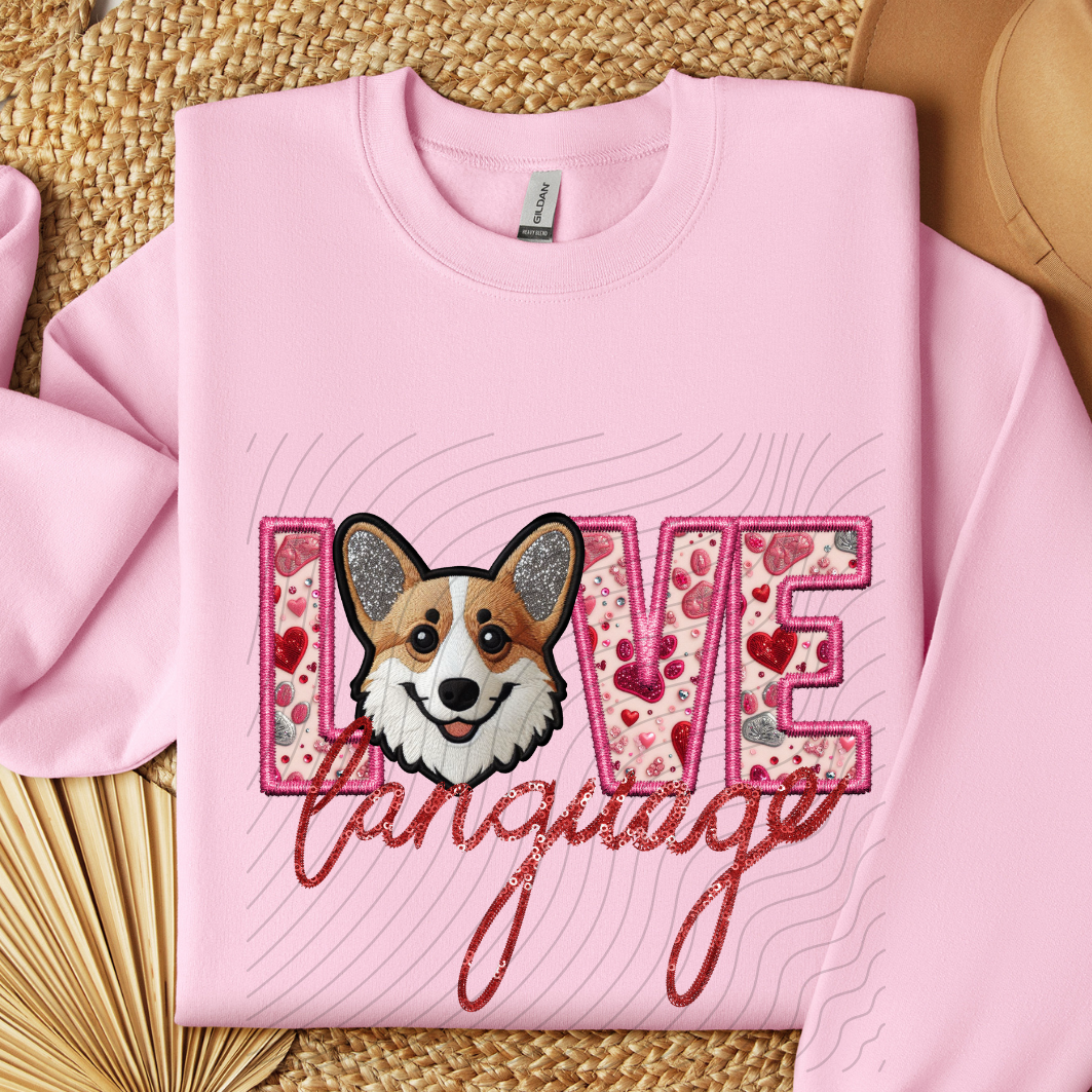 CORGI, FAUX EMBROIDERY & FAUX SEQUINS - DTF TRANSFER