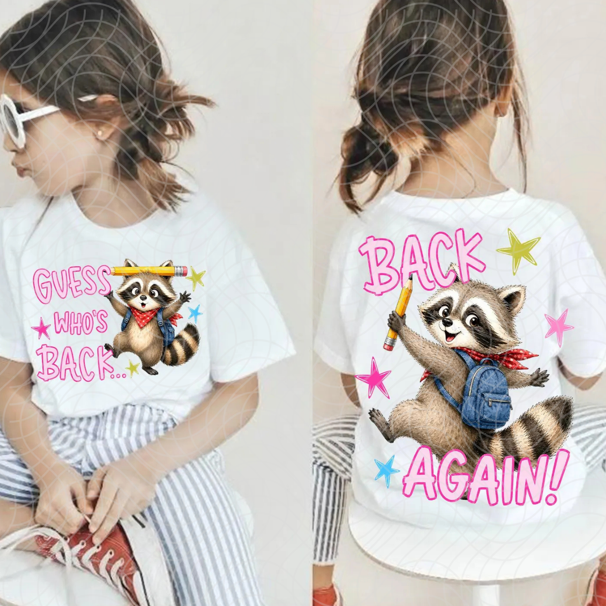 RACCOON GUESS WHOS BACK - FRONT AND BACK - DTF TRANSFER