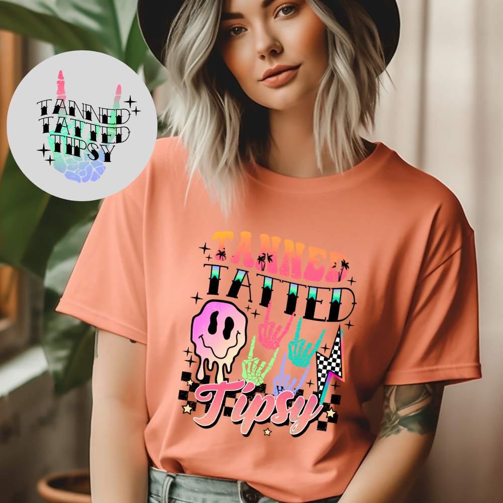 TAN TATTED AND TIPSY W/POCKET - DTF TRANSFER