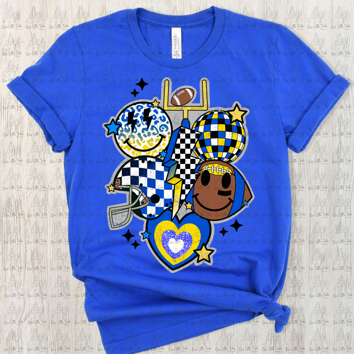 YELLOW/BLUE FOOTBALL BOLT COLLAGE - GRUNGE - DTF TRANSFER