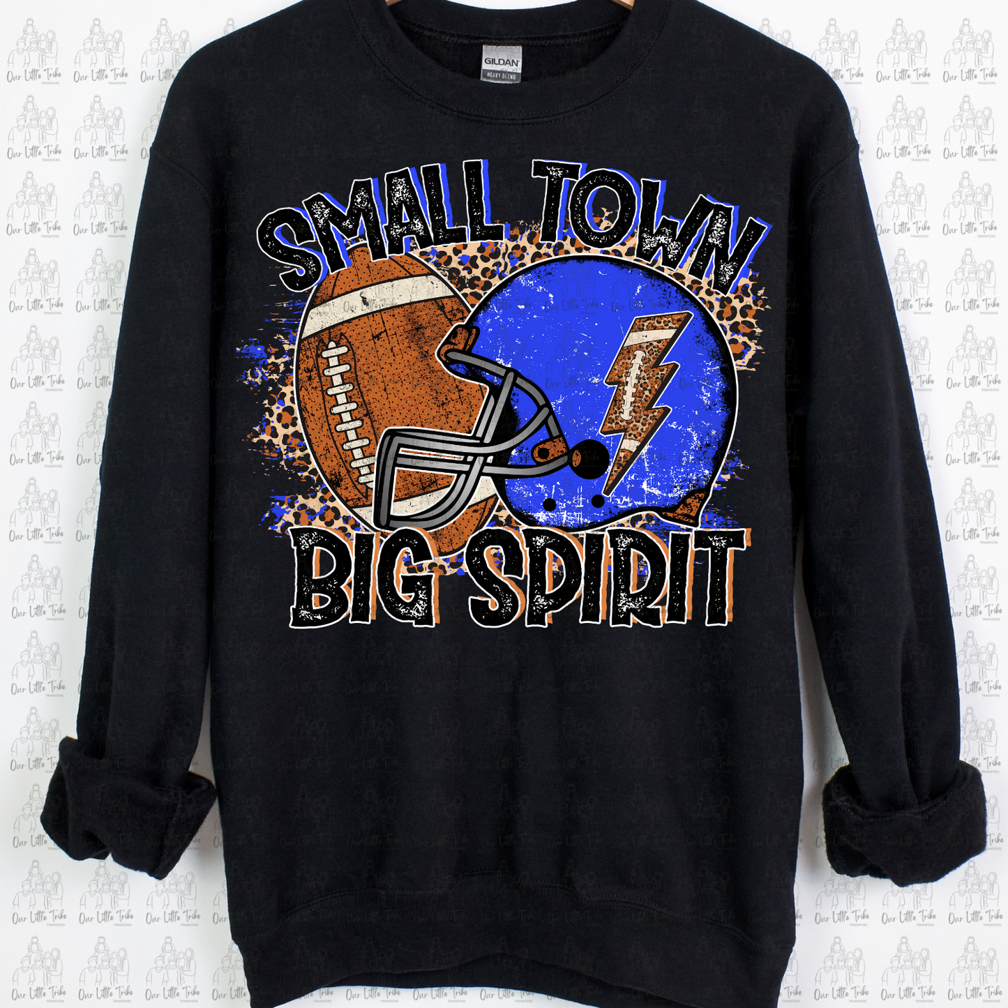 BLUE SMALL TOWN BIG SPIRIT - DISTRESSED - DTF TRANSFER