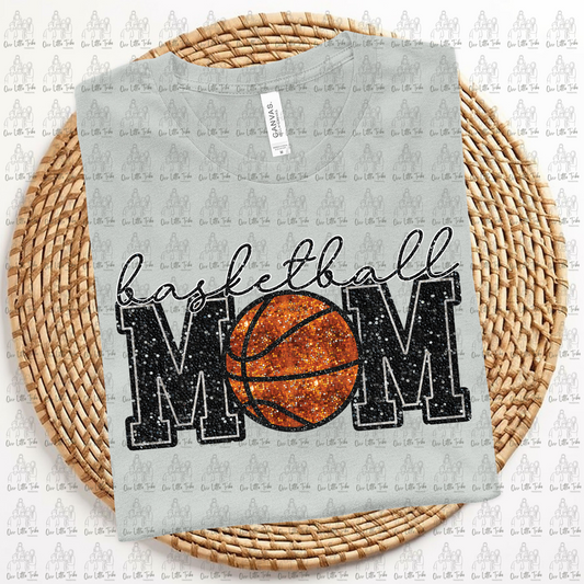 BASKETBALL MOM - BLACK -  FAUX SEQUINS - DTF TRANSFER