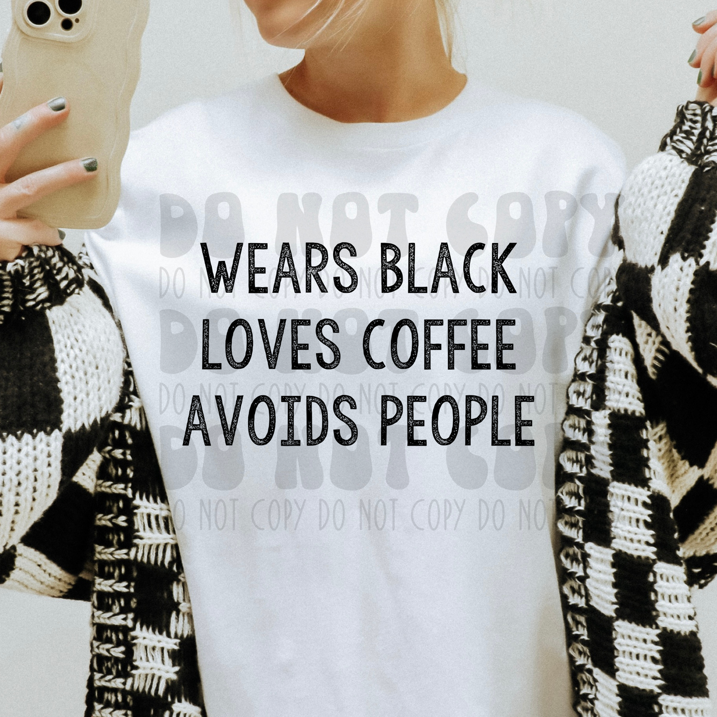 WEARS BLK LOVES COFFEE AVOIDS PEOPLE - BLK - DTF TRANSFER