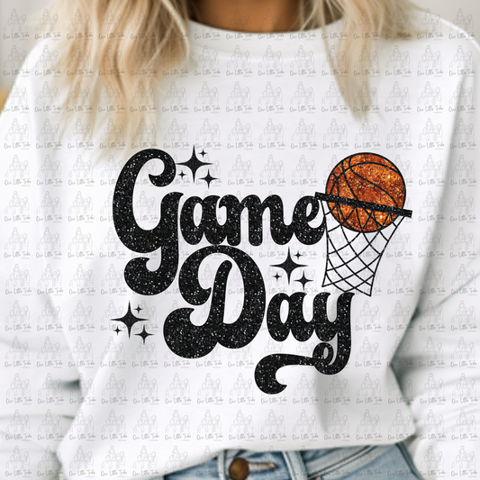 GAME DAY SCRIPT BASKETBALL - FAUX SEQUINS  - DTF TRANSFER