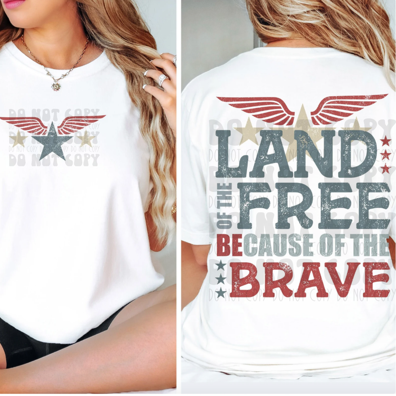 LAND OF THE FREE DULL DISTRESSED - FRONT AND BACK - DTF TRANSFER