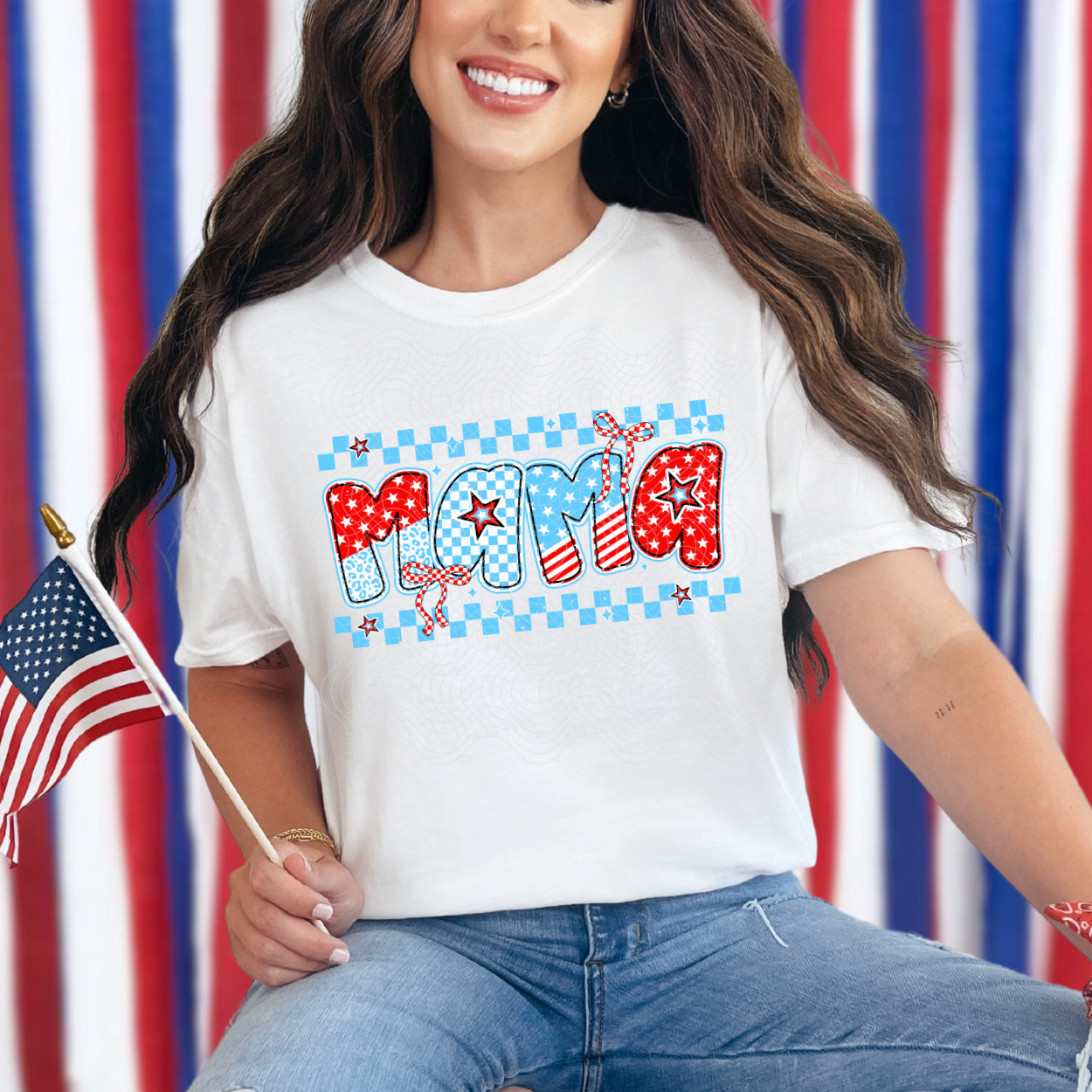 MAMA RETRO RED WHITE BLUE - DTF TRANSFER
