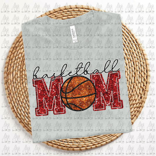 BASKETBALL MOM - RED -  FAUX SEQUINS - DTF TRANSFER