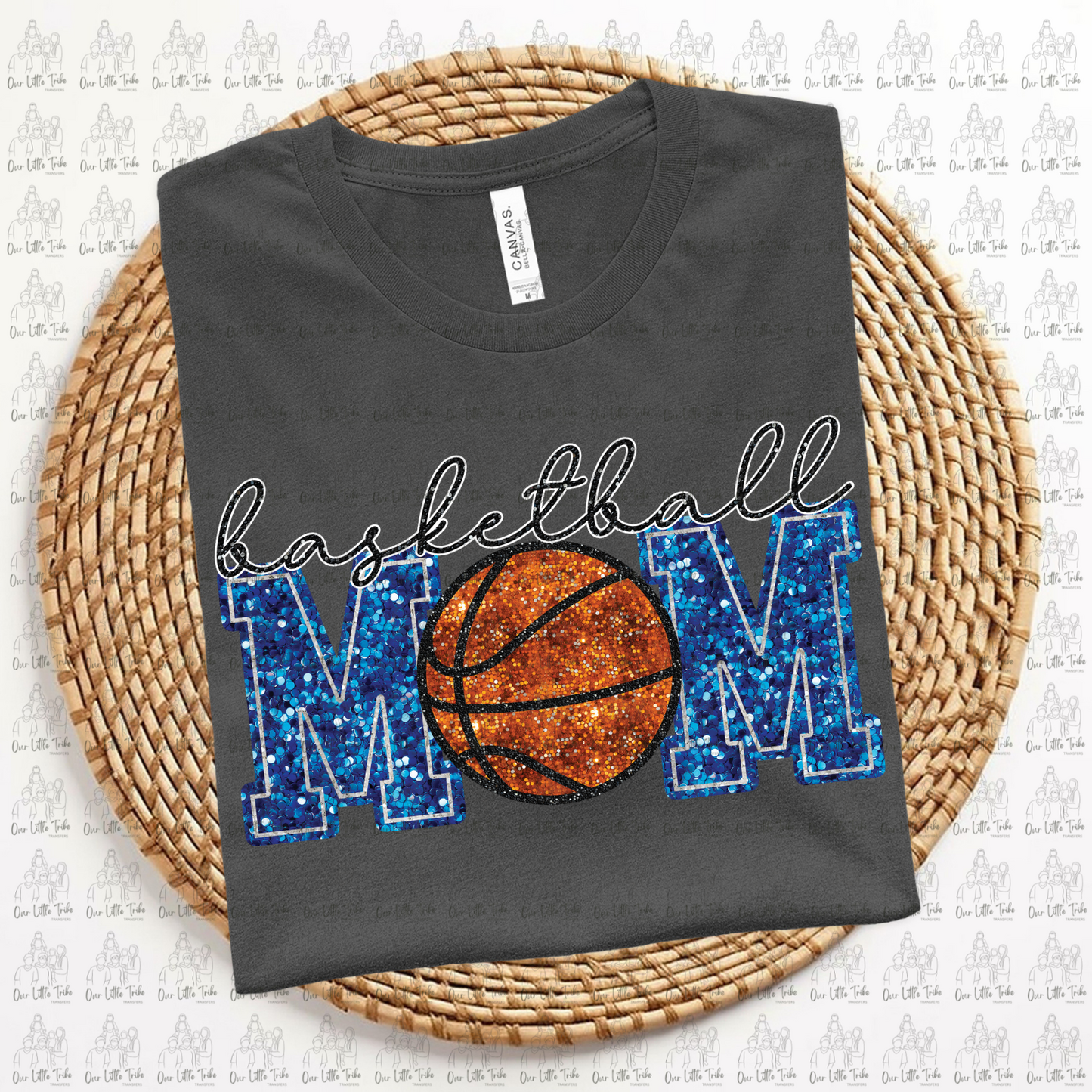 BASKETBALL MOM - ROYAL BLUE - FAUX SEQUINS - DTF TRANSFER