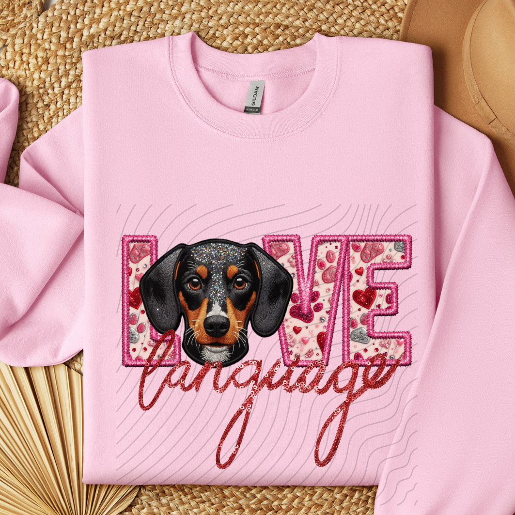 DACHSHUND - STANDARD, FAUX EMBROIDERY & FAUX SEQUINS - DTF TRANSFER