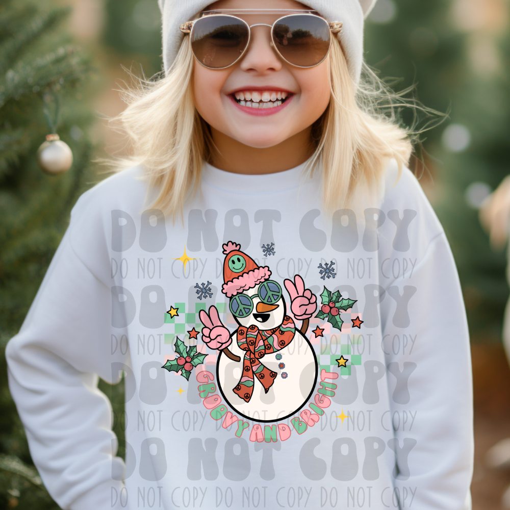 GROOVY SNOWMAN - GREEN BACKGROUND - DTF TRANSFER