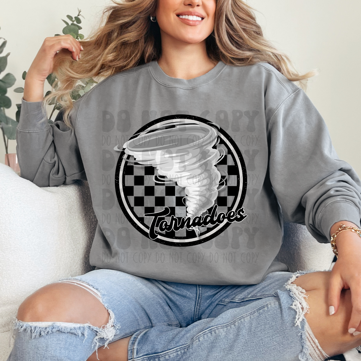 TORNADOES CHECKERED CIRCLE BLK/GREY - DTF TRANSFER