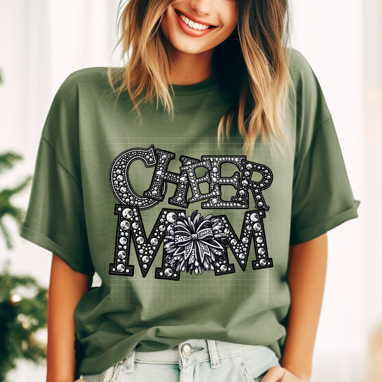 CHEER MOM RHINESTONE POM POM - DTF TRANSFER