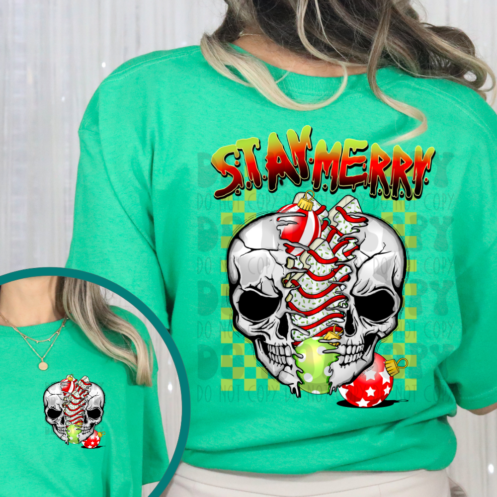 STAY MERRY SKULL CAKES W/ POCKET - DTF TRANSFER