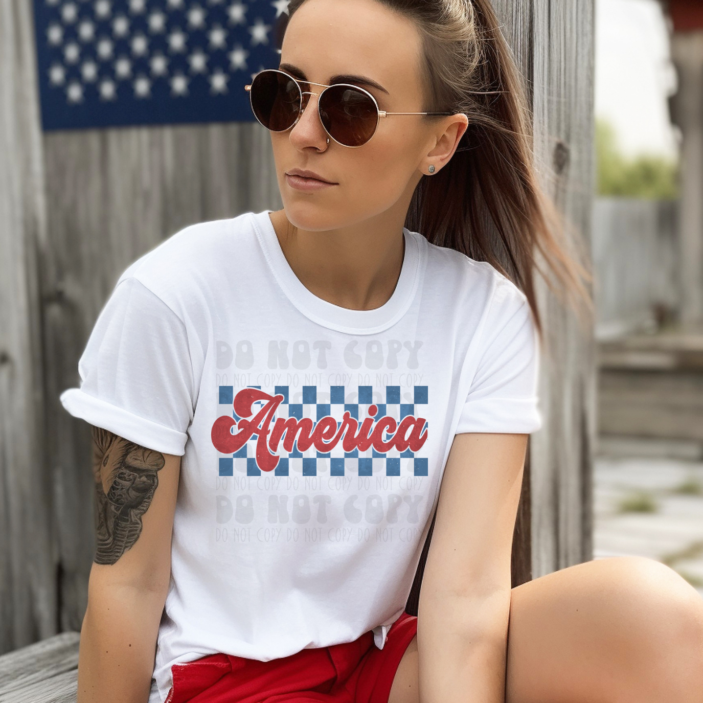 AMERICA BLUE CHECKERED DISTRESSED - DTF TRANSFER