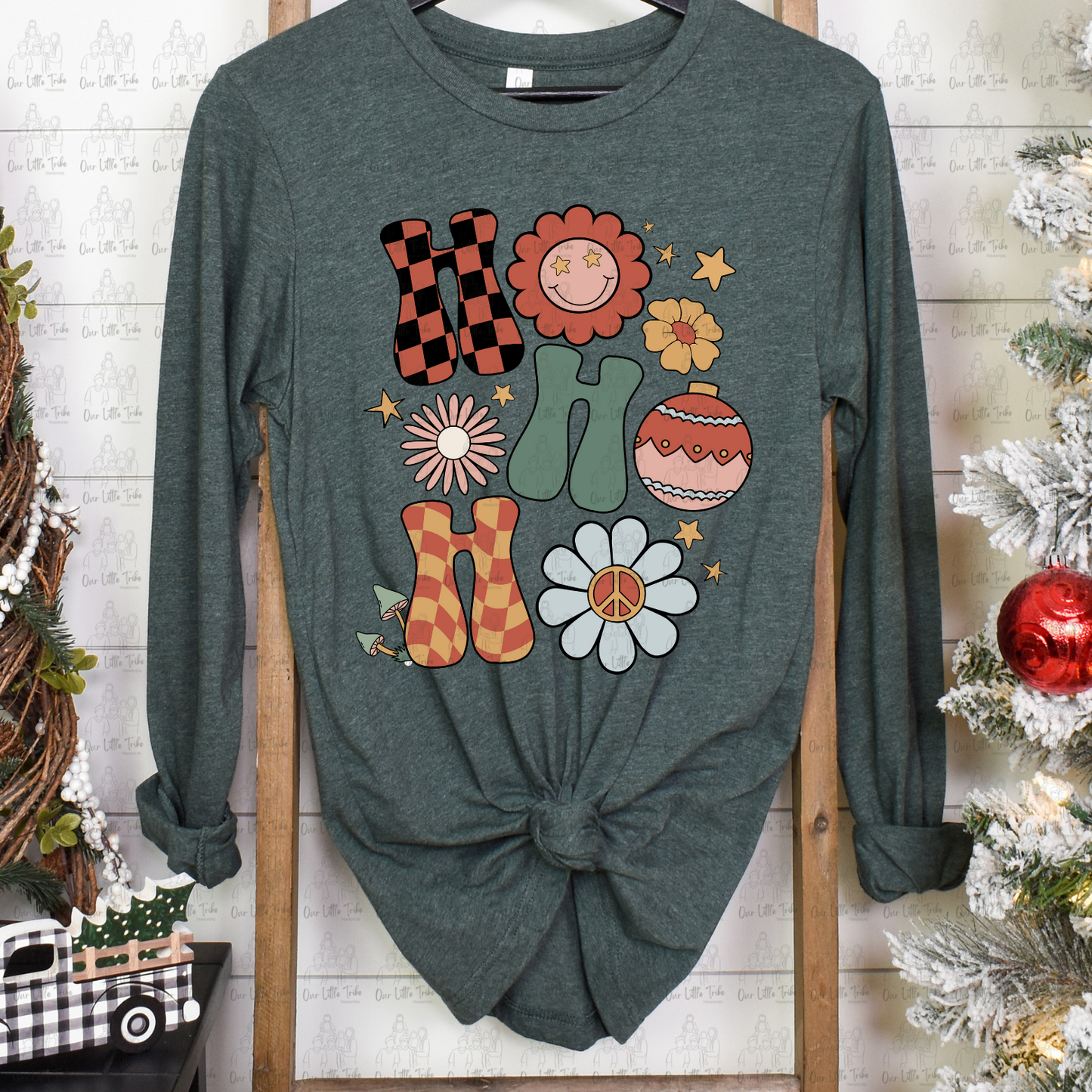 HO HO HO RETRO FLOWERS - DTF TRANSFER