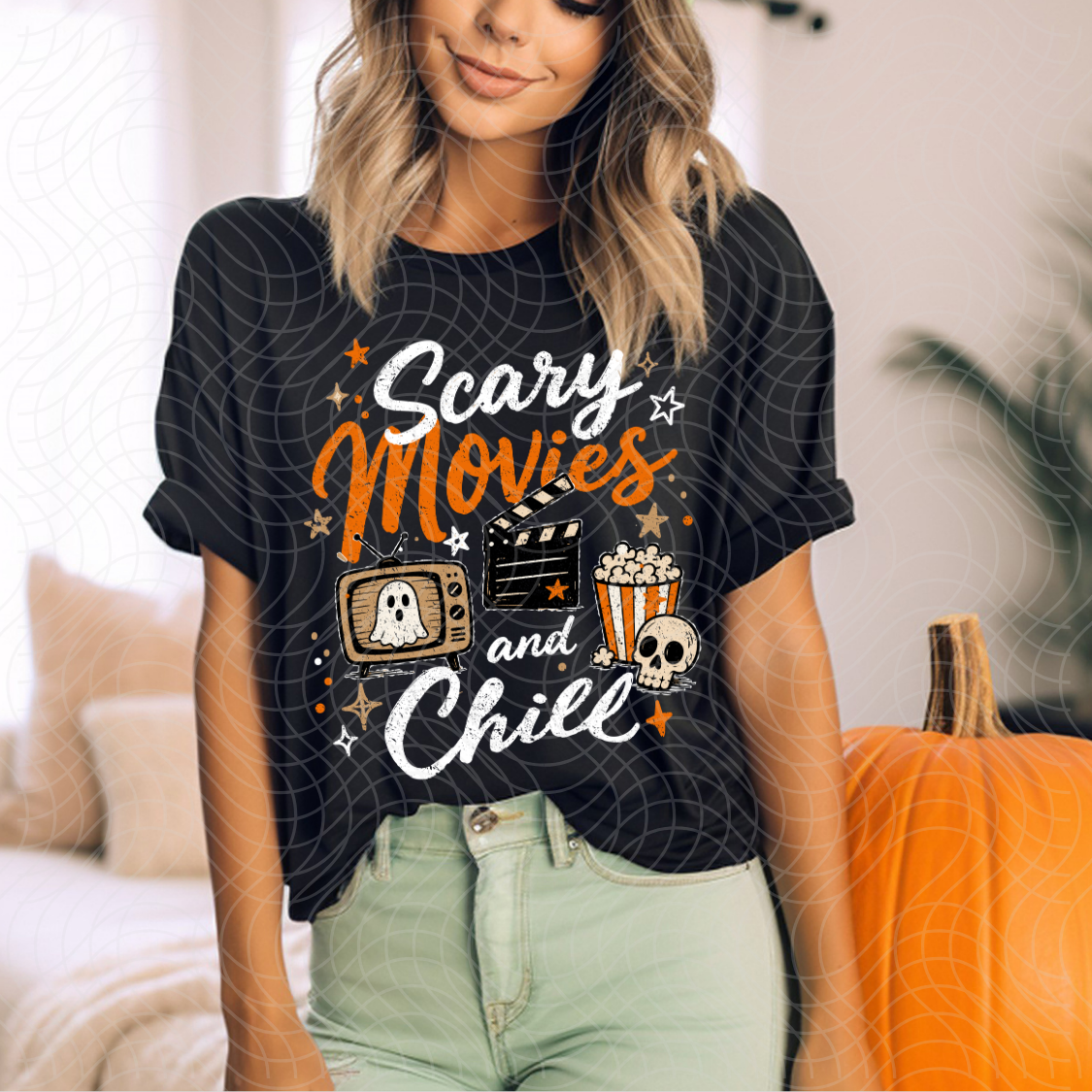 SCARY MOVIES AND CHILL WHT - DTF TRANSFER