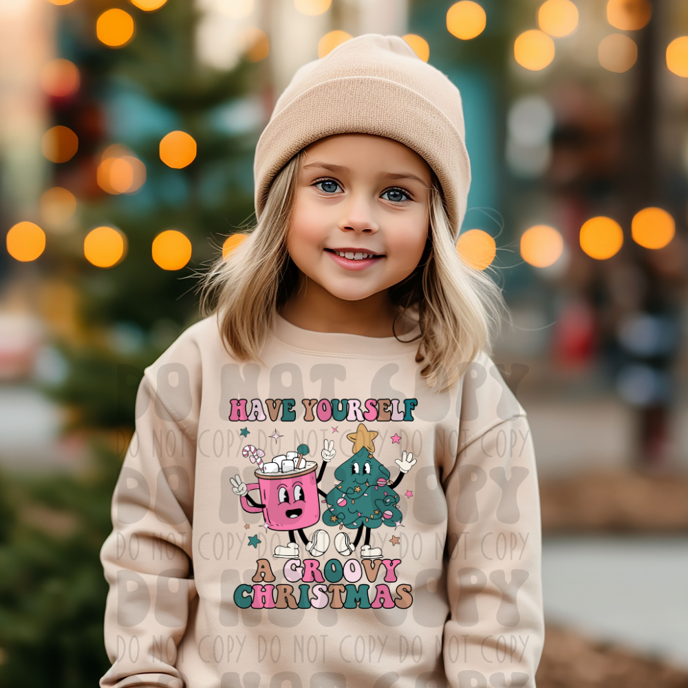 GROOVY CHRISTMAS - PINK/TAN/GREEN - DTF TRANSFER