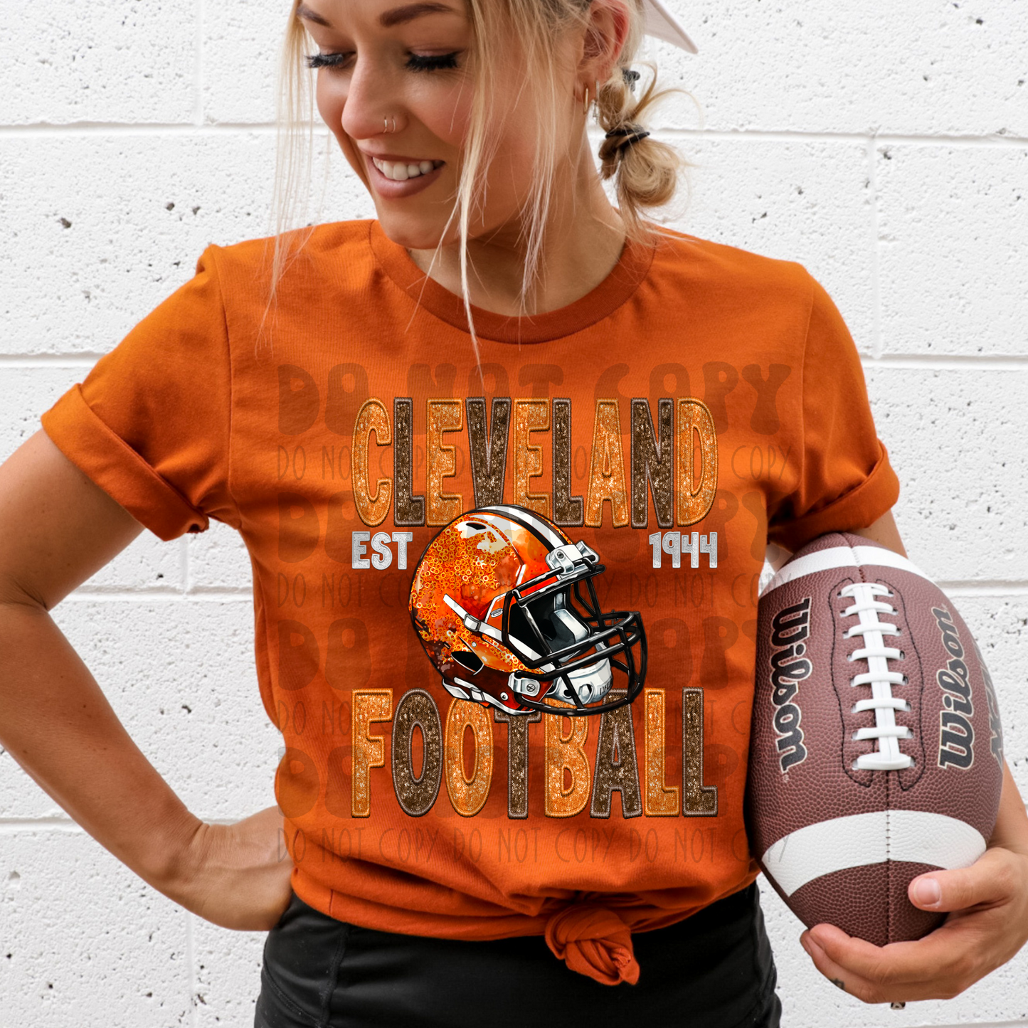 CLEVELAND FOOTBALL FAUX EMBROIDERY & SEQUINS - DTF TRANSFER