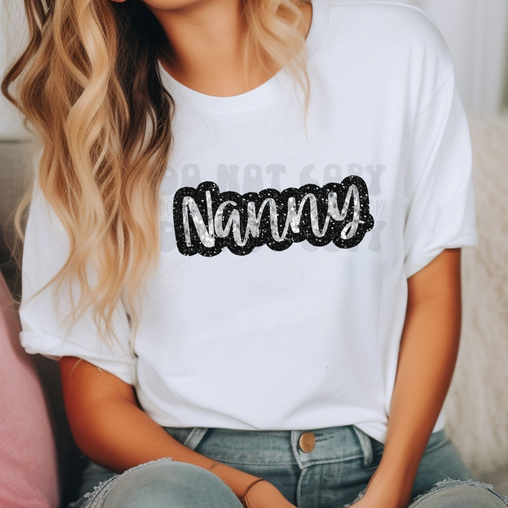 NANNY FAUX SEQUIN, SILVER/BLACK - DTF TRANSFER