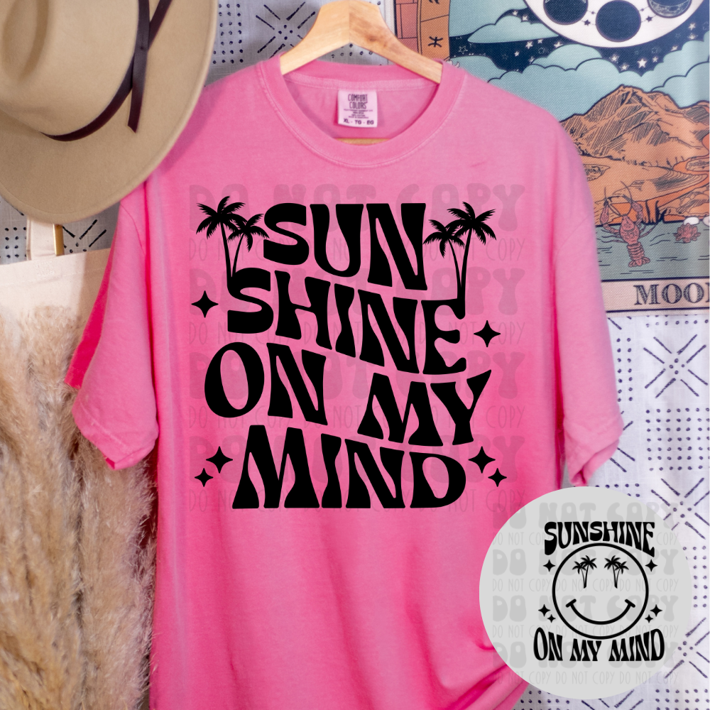SUNSHINE ON MY MIND BLK W/POCKET - DTF TRANSFER