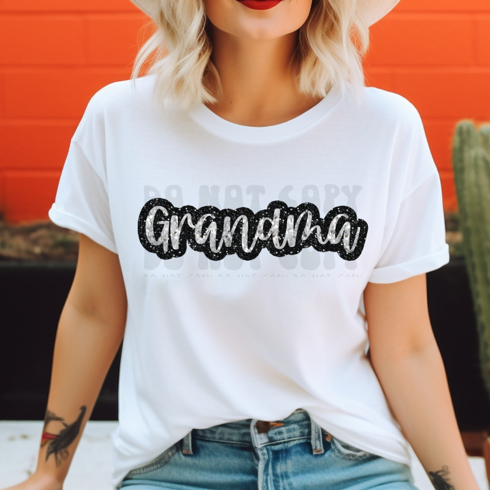 GRANDMA FAUX SEQUIN, SILVER/BLACK - DTF TRANSFER