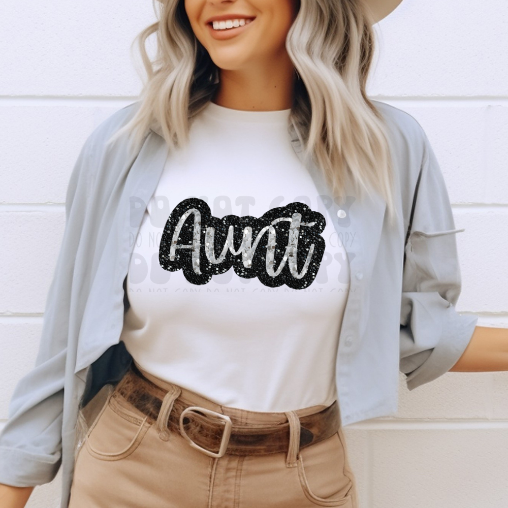 AUNT FAUX SEQUIN, SILVER/BLACK - DTF TRANSFER
