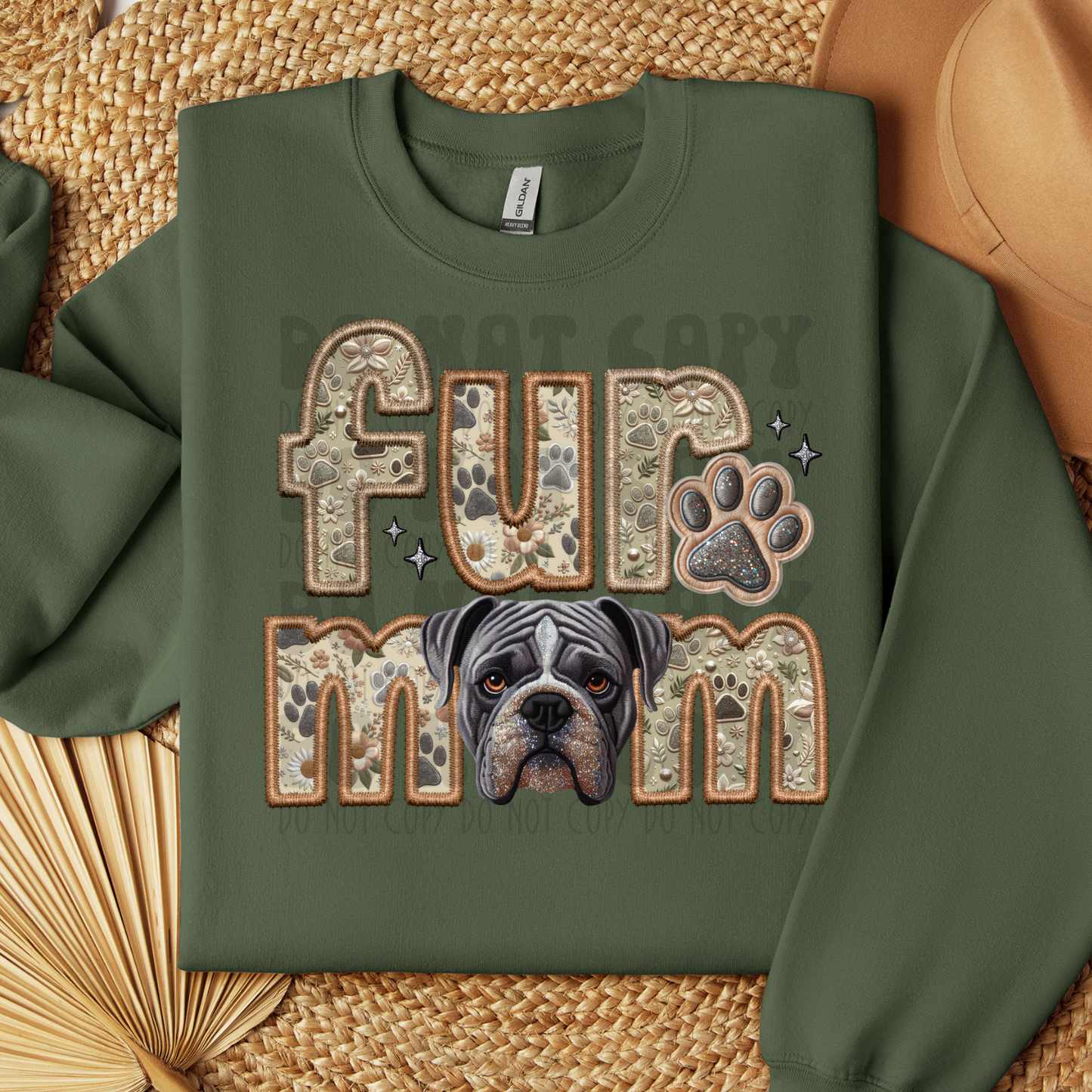 FUR MOM, AMERICAN BULLDOG, GREY - FAUX EMBROIDERY - DTF TRANSFER