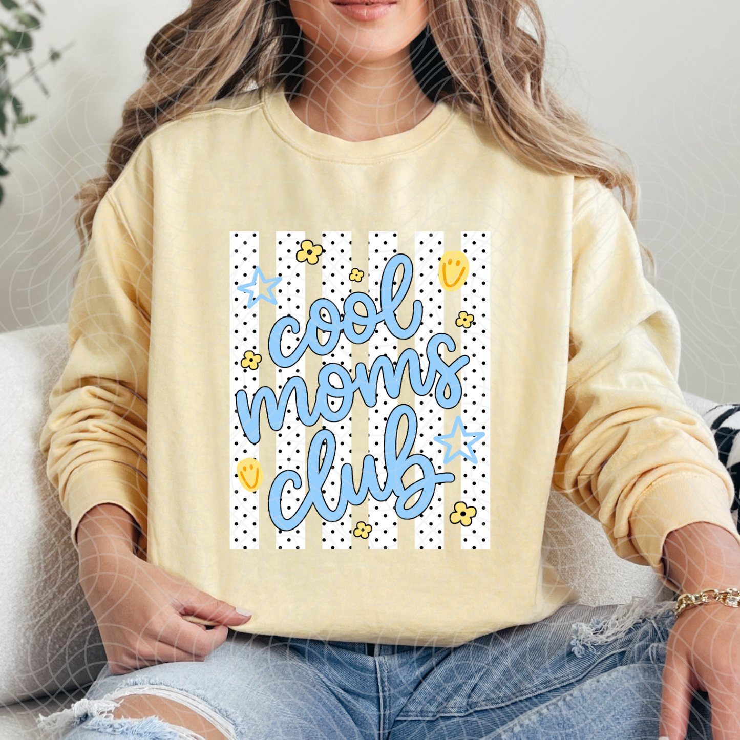 COOL MOMS CLUB, BLUE/YELLOW - DTF TRANSFER