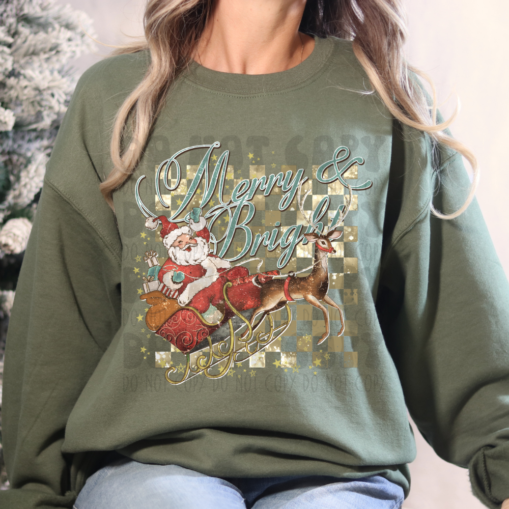 MERRY & BRIGHT GOLD SANTA SLEIGH - DTF TRANSFER