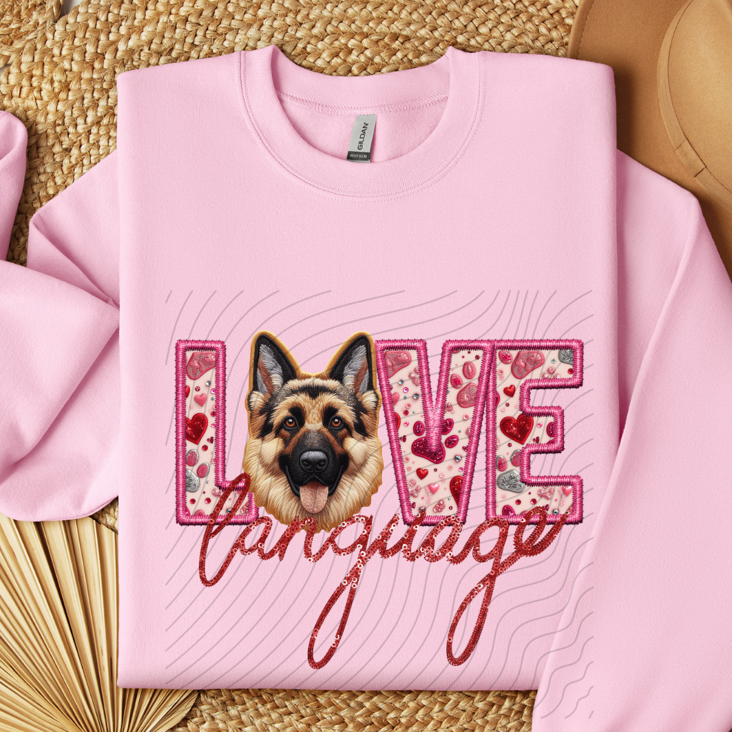 GERMAN SHEPHERD - STANDARD, FAUX EMBROIDERY & FAUX SEQUINS - DTF TRANSFER