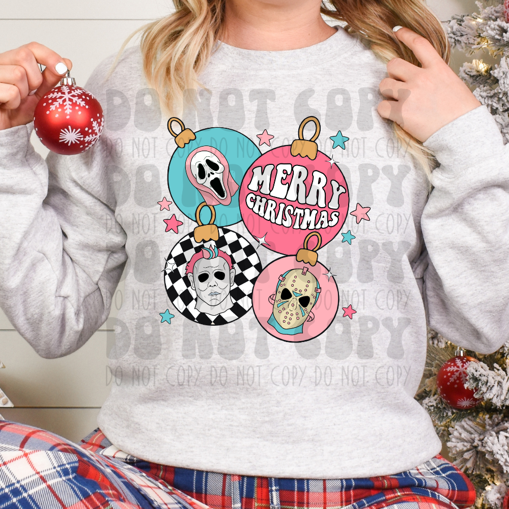 BULB MASKS BLUE/PINK MERRY CHRISTMAS - DTF TRANSFER