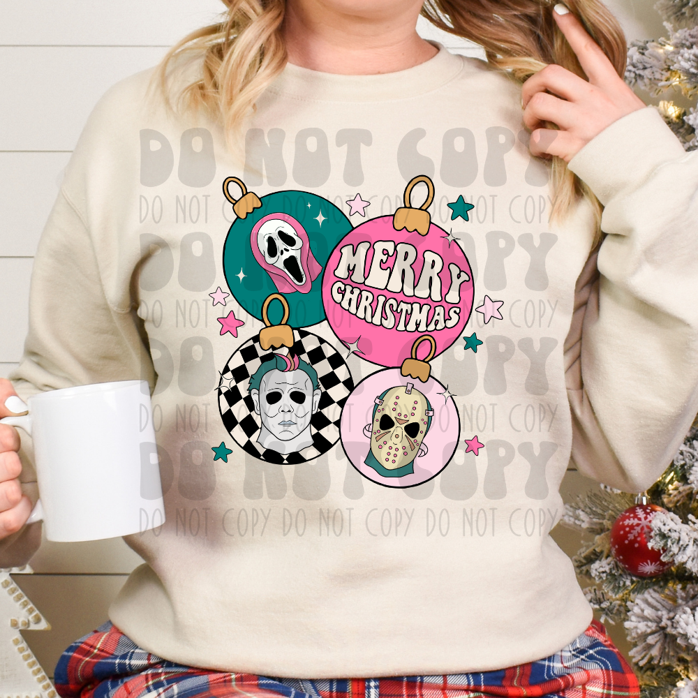 BULB MASKS GREEN/PINK MERRY CHRISTMAS - DTF TRANSFER