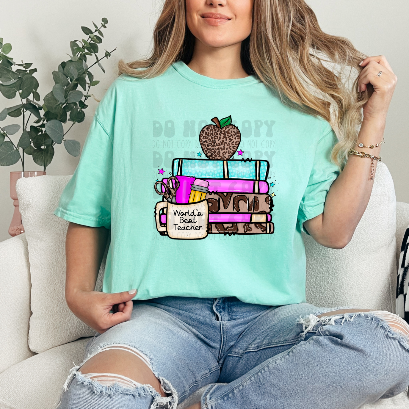 WORLD'S BEST TEACHER LEOPARD BOOKS - DTF TRANSFER