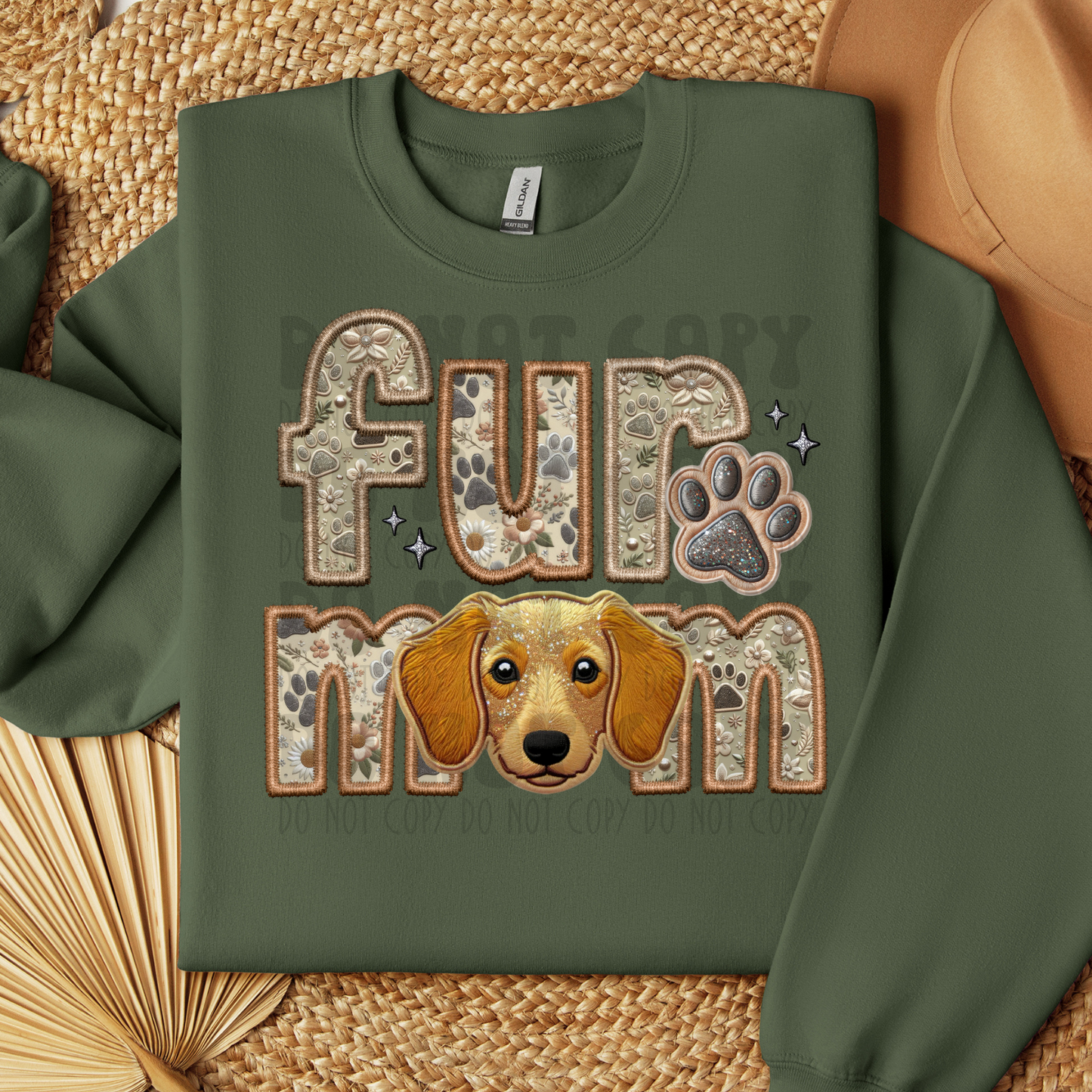FUR MOM, DASCHUND, BLONDE - FAUX EMBROIDERY - DTF TRANSFER