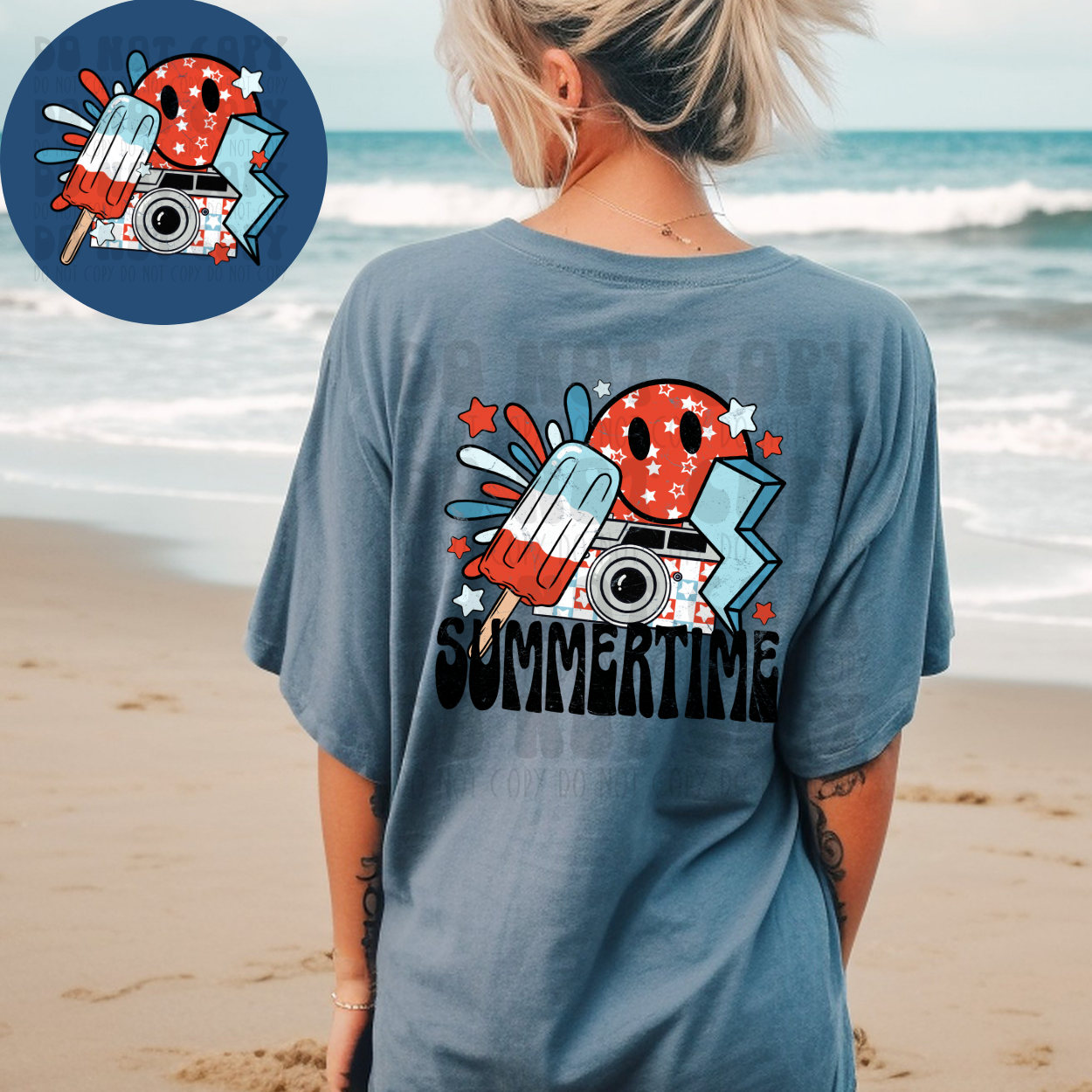 SUMMERTIME PATRIOTIC GRUNGE W/POCKET - DTF TRANSFER