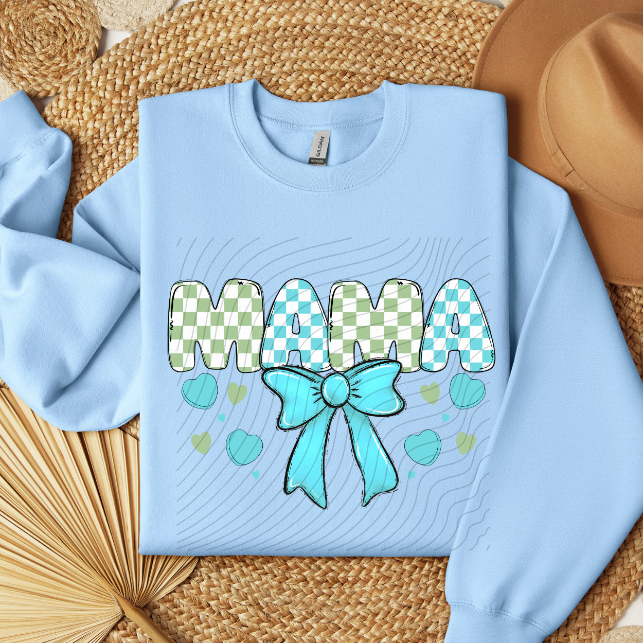 MAMA BLUE GREEN CHECK - DTF TRANSFER
