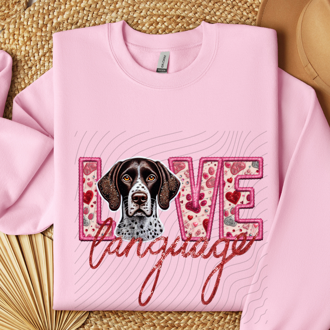 GERMAN SHORTHAIR POINTER, FAUX EMBROIDERY & FAUX SEQUINS - DTF TRANSFER