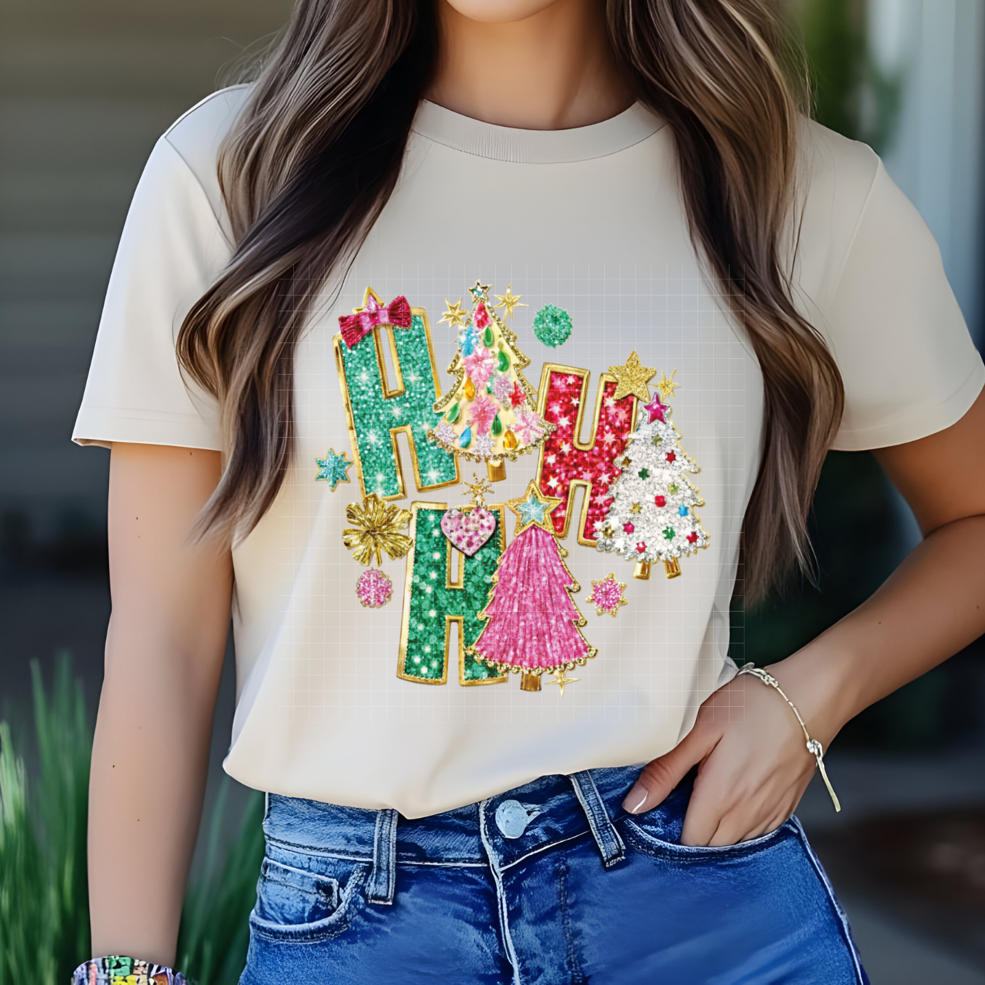 HO HO HO TREES FAUX SEQUINS - DTF TRANSFER